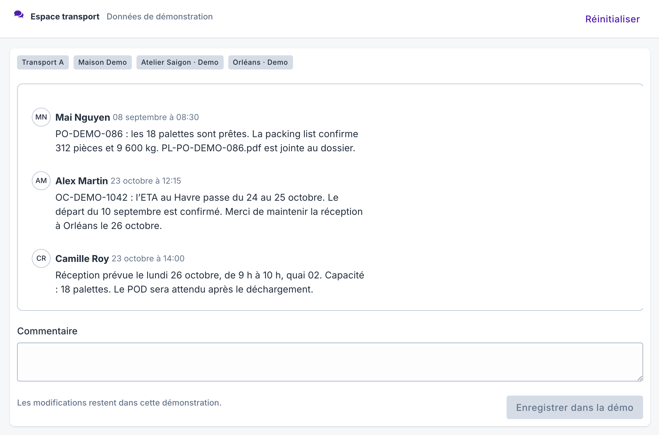Échanges partenaires — aperçu de la démo