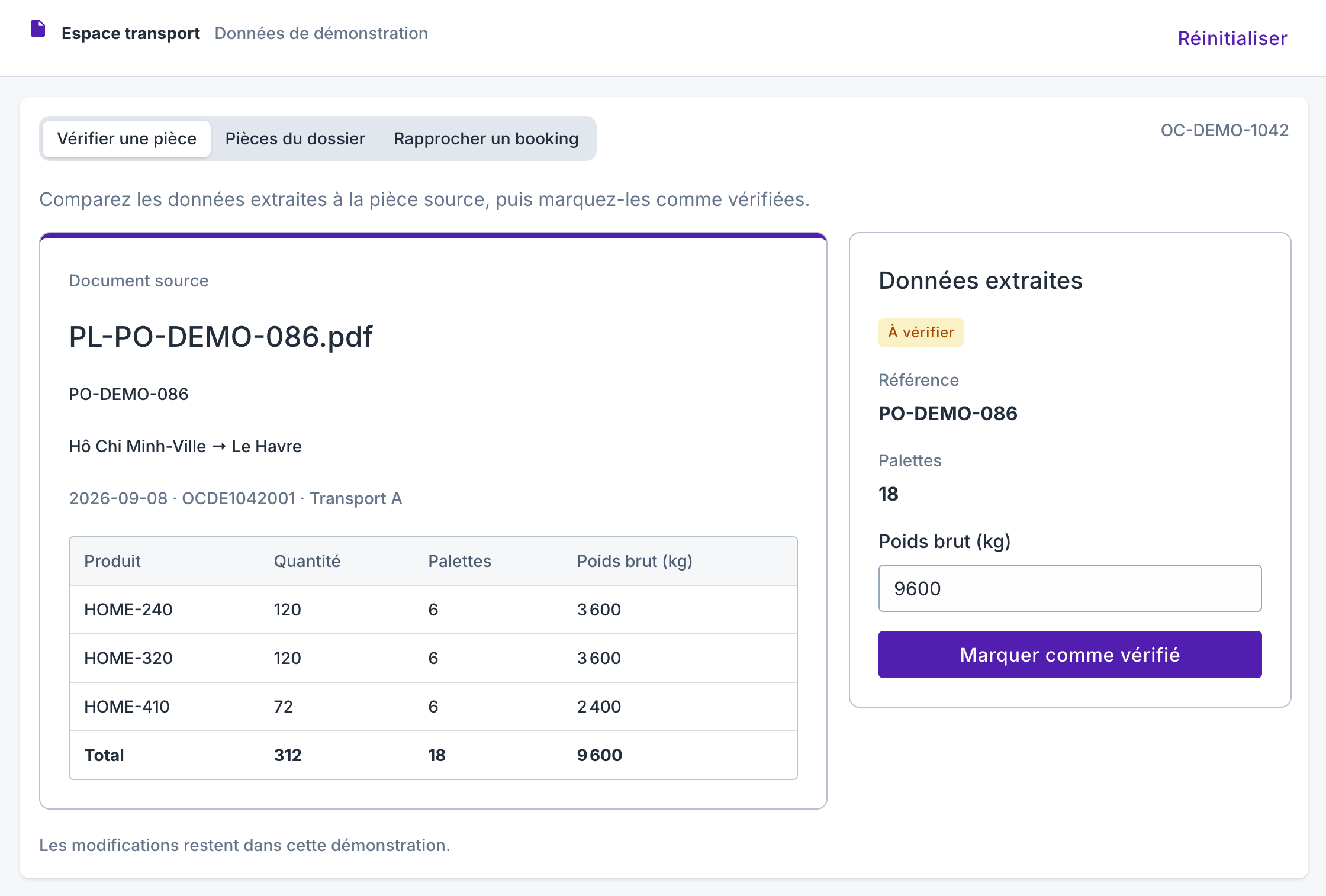 Documents et vérification — aperçu de la démo